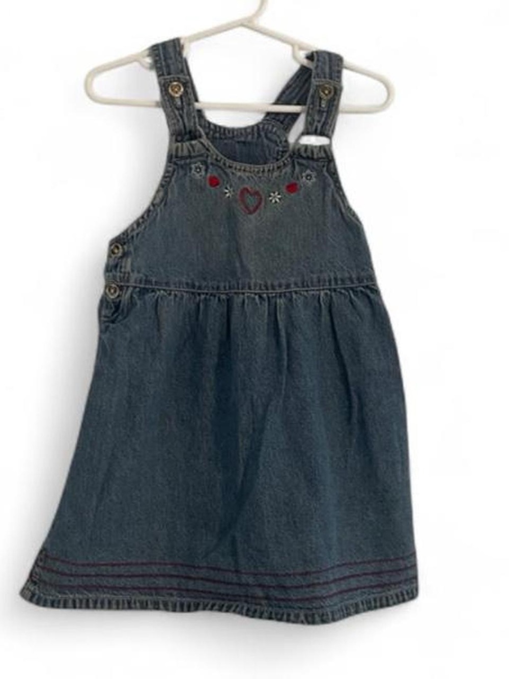 Faded Glory Vintage 90s Toddler 4T Denim Overall Dress Heart Embroidery Cottage